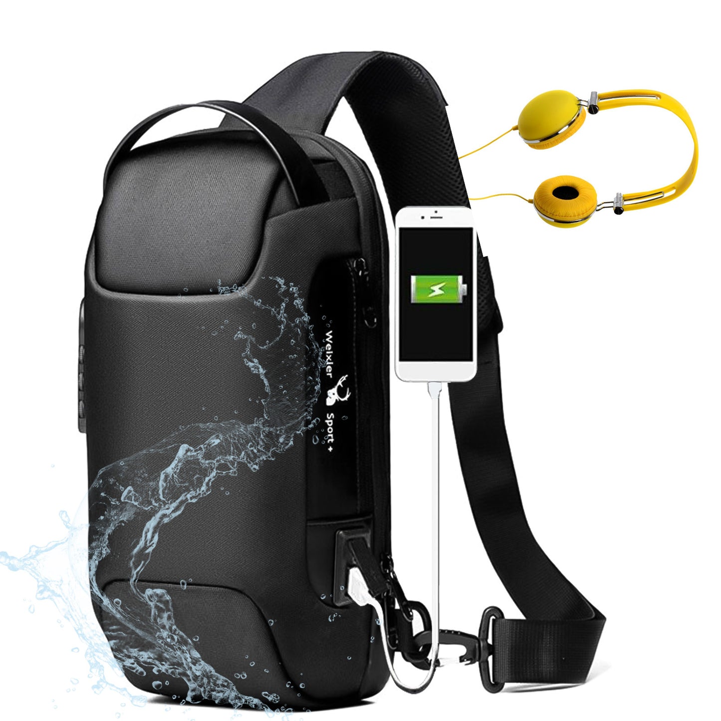 Waterproof USB Anti-Theft Sling Bag – Men's Crossbody Travel Chest Pack